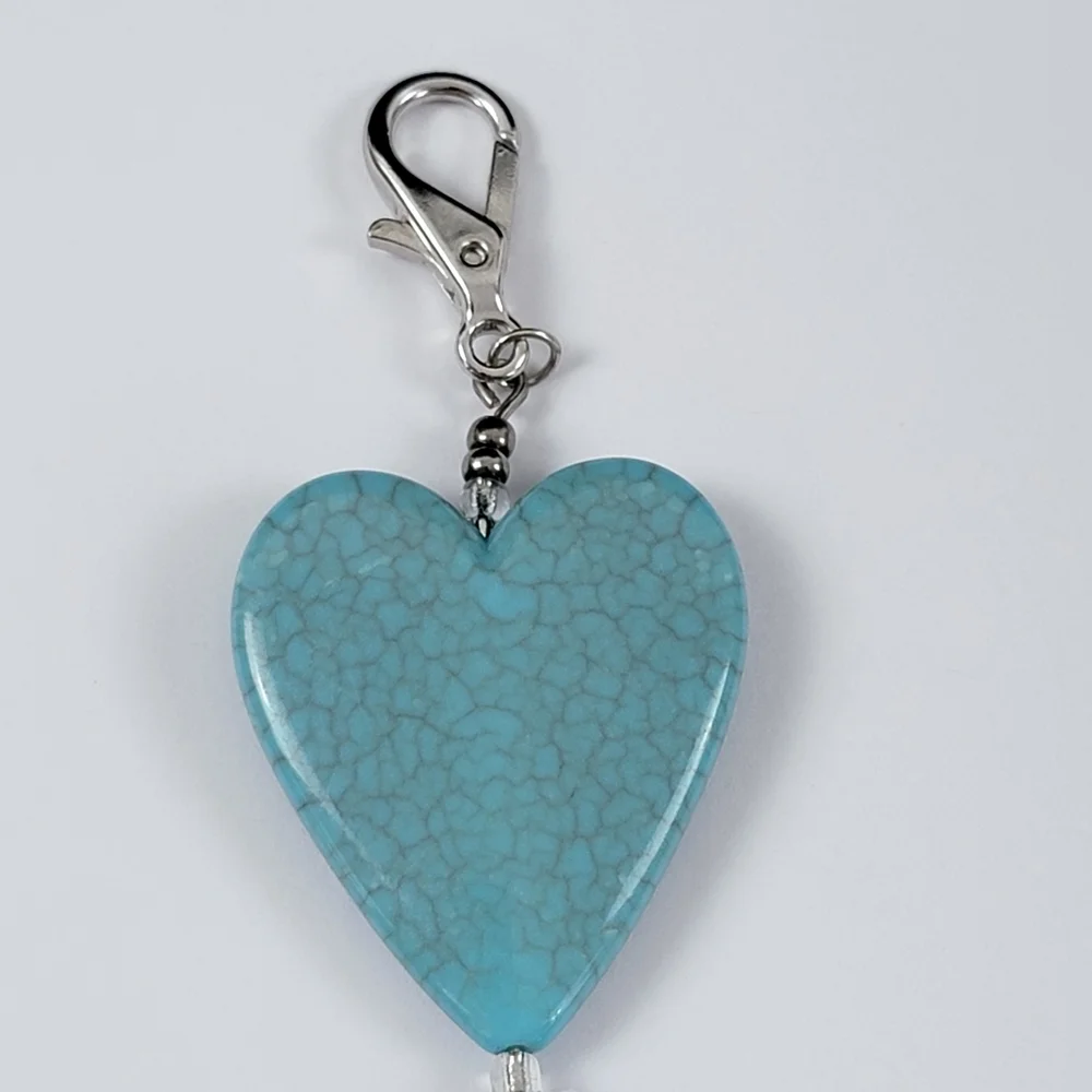 Handmade Turquoise Heart Crystal Keychain Aesthetic Cute Bag Charm Gift